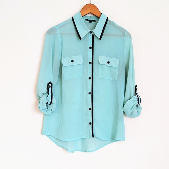 mine Tops - Light Teal & Black Button Down